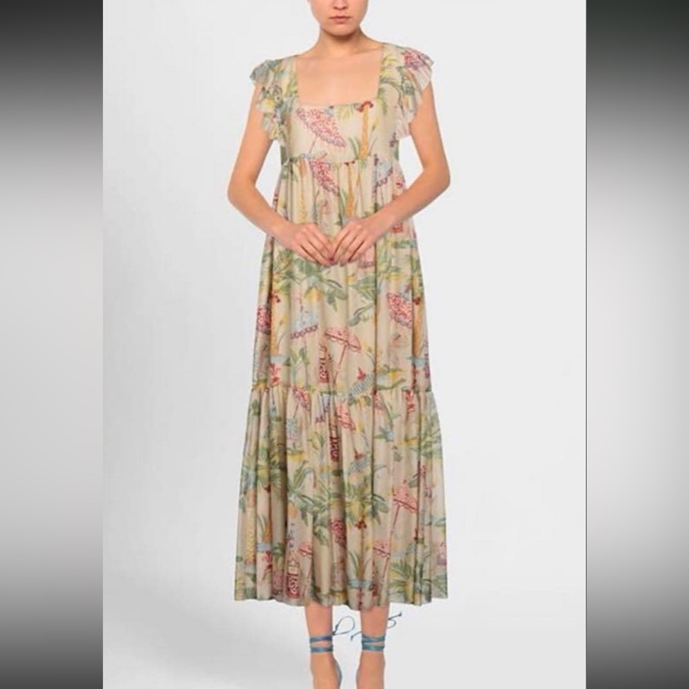 Red Valentino Dress Square Sz 42 Large Elephants Coconut Trees Monkeys